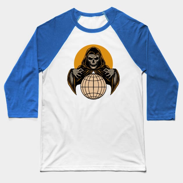 Skull Illustration Baseball T-Shirt by Mako Design 